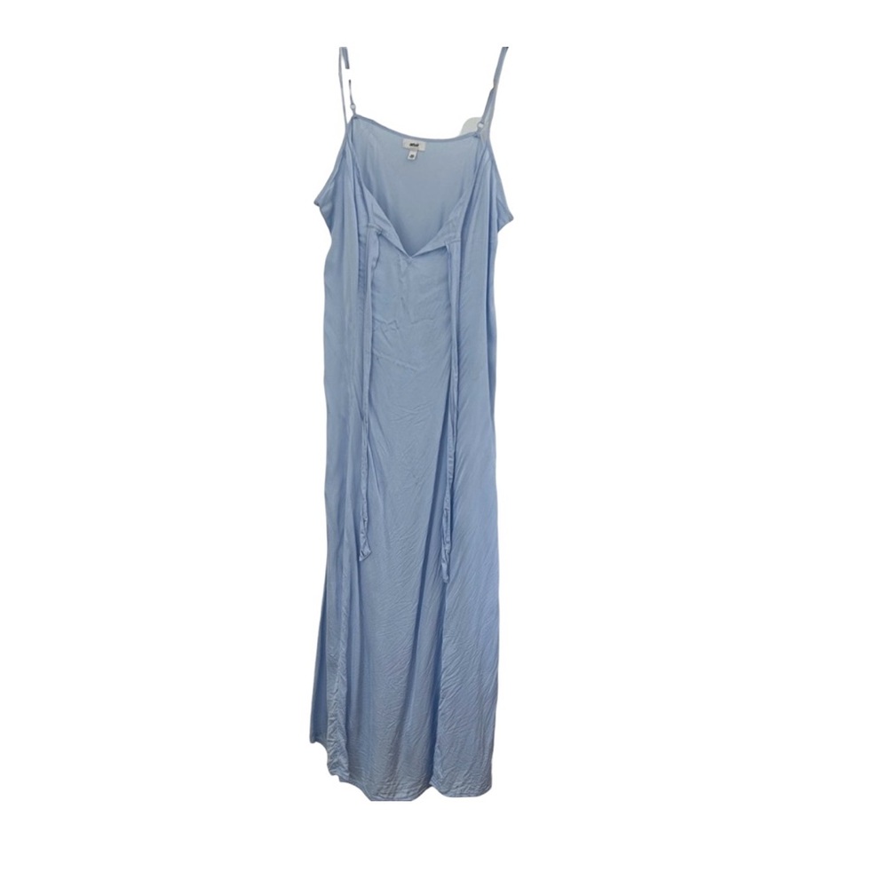 Aerie Satin Slip Dress Midi Size Medium Light Blue Front Tie NEW $65 Slinky